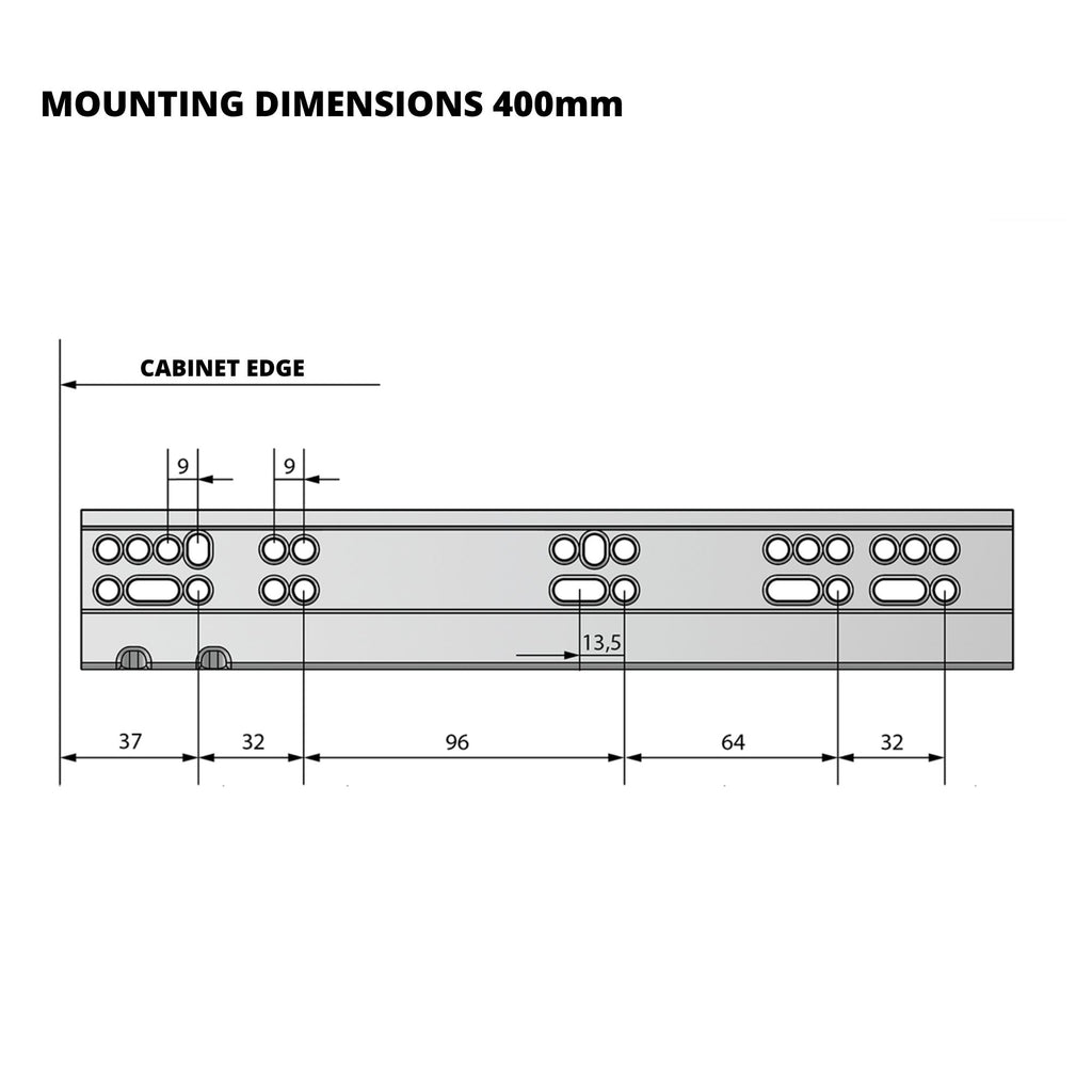 Soft-Close Concealed Undermount Drawer Runners, Full Extension - 400mm