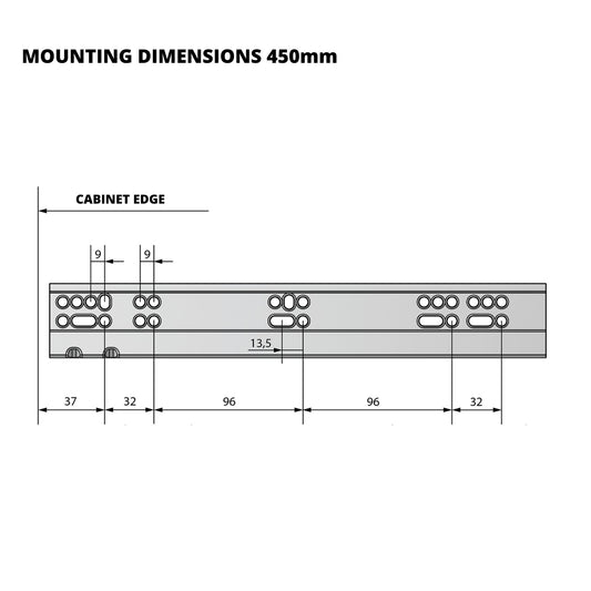 Soft-Close Concealed Undermount Drawer Runners, Full Extension - 450mm