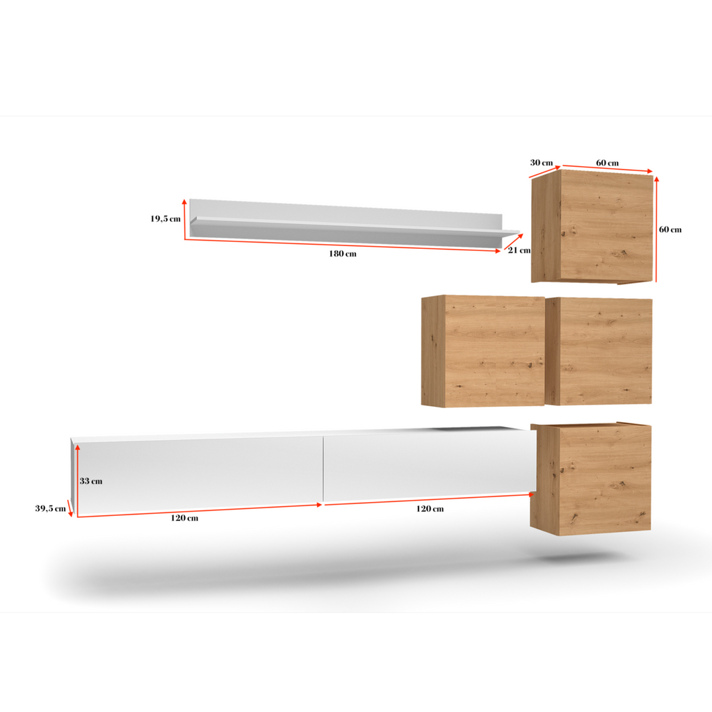 Wall Unit MANILA - Living Room Furniture Set - White Gloss / Artisan Oak