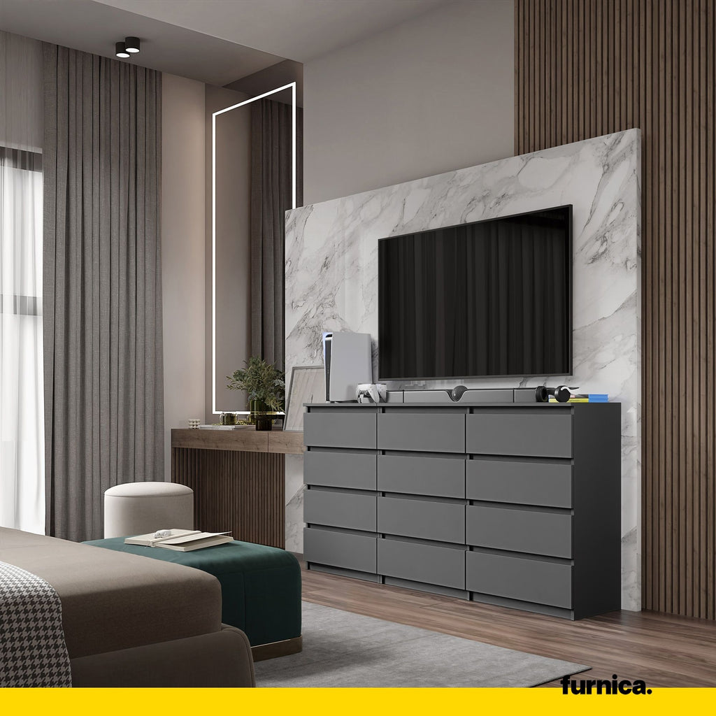 GABRIEL - Chest of 12 Drawers (8+4) - Bedroom Dresser Storage Cabinet Sideboard - Anthracite H92cm W180cm D33cm