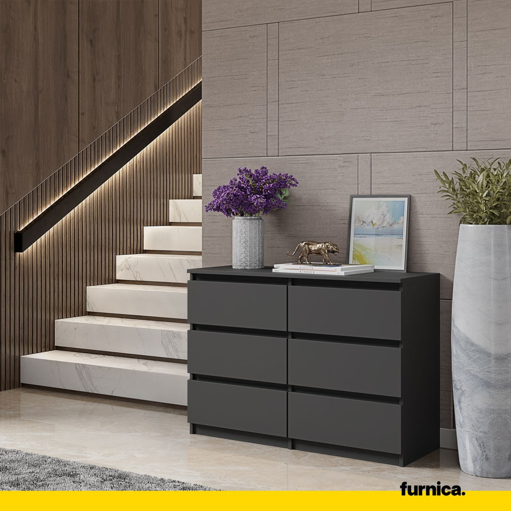 GABRIEL - Chest of 6 Drawers - Bedroom Dresser Storage Cabinet Sideboard - Anthracite H71cm W100cm D33cm