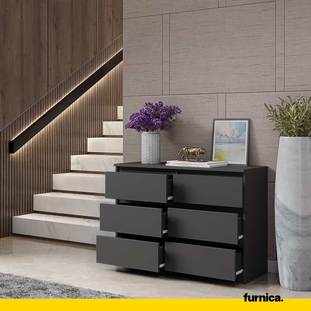 GABRIEL - Chest of 6 Drawers - Bedroom Dresser Storage Cabinet Sideboard - Anthracite H71cm W100cm D33cm