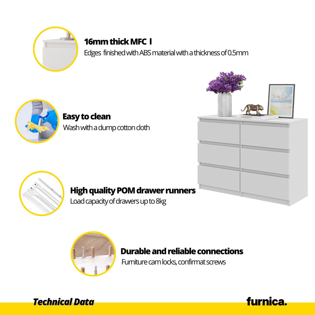 GABRIEL - Chest of 6 Drawers - Bedroom Dresser Storage Cabinet Sideboard - Anthracite H71cm W100cm D33cm