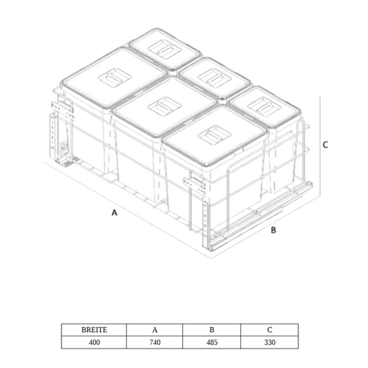 Soft-Close Waste Separation Bin 3x15 l + 3x6 l - 600 mm Cabinet
