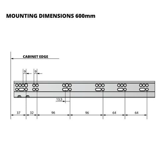 Soft-Close Concealed Undermount Drawer Runners, Full Extension - 600mm