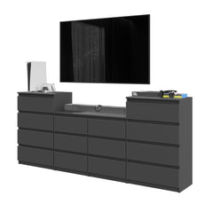 GABRIEL - Chest of 14 Drawers (4+6+4) - Bedroom Dresser Storage Cabinet Sideboard - Anthracite H92cm W220cm D33cm