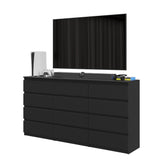 GABRIEL - Chest of 12 Drawers (8+4) - Bedroom Dresser Storage Cabinet Sideboard - Black Matt H92cm W180cm D33cm