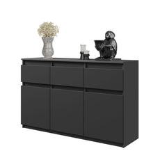 NOAH - Chest of 3 Drawers and 3 Doors - Bedroom Dresser Storage Cabinet Sideboard - Anthracite H75cm W120cm D35cm