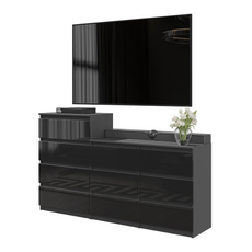 GABRIEL - Chest of 10 Drawers (6+4) - Bedroom Dresser Storage Cabinet Sideboard - Anthracite / Black Gloss H92/70cm W160cm D33cm