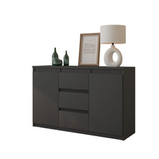 MIKEL - Chest of 3 Drawers and 2 Doors - Bedroom Dresser Storage Cabinet Sideboard - Anthracite H75cm W120cm D35cm