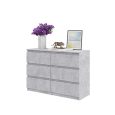 GABRIEL - Chest of 6 Drawers - Bedroom Dresser Storage Cabinet Sideboard - Concrete H71cm W100cm D33cm