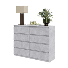 GABRIEL - Chest of 8 Drawers - Bedroom Dresser Storage Cabinet Sideboard - Concrete H92cm W120cm D33cm