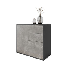 CAMILLE - Push to Open Sideboard with 2 Doors and 2 Drawers - Anthracite / Basalt Trasimeno H74cm W80cm D36cm