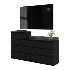 GABRIEL - Chest of 10 Drawers (6+4) - Bedroom Dresser Storage Cabinet Sideboard - Black Matt H92/70cm W160cm D33cm