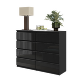 GABRIEL - Chest of 8 Drawers - Bedroom Dresser Storage Cabinet Sideboard - Black Matt / Black Gloss H92cm W120cm D33cm