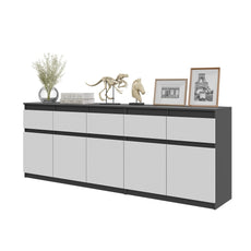 NOAH - Chest of 5 Drawers and 5 Doors - Bedroom Dresser Storage Cabinet Sideboard - Anthracite / White Matt  H75cm W200cm D35cm