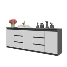 MIKEL - Chest of 6 Drawers and 3 Doors - Bedroom Dresser Storage Cabinet Sideboard - Anthracite / White Matt H75cm W200cm D35cm