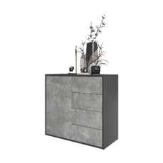 CAMILLE - Push to Open Sideboard with Door and 4 Drawers - Anthracite / Basalt Trasimeno H74cm W80cm D36cm