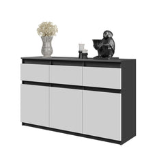 NOAH - Chest of 3 Drawers and 3 Doors - Bedroom Dresser Storage Cabinet Sideboard - Anthracite / White Matt H75cm W120cm D35cm