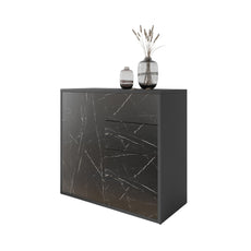 CAMILLE - Push to Open Sideboard with 2 Doors and 2 Drawers - Anthracite / Black Marble H74cm W80cm D36cm