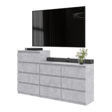 GABRIEL - Chest of 10 Drawers (6+4) - Bedroom Dresser Storage Cabinet Sideboard - Concrete H92/70cm W160cm D33cm