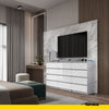 GABRIEL - Chest of 12 Drawers (8+4) - Bedroom Dresser Storage Cabinet Sideboard - Concrete / White Gloss H92cm W180cm D33cm