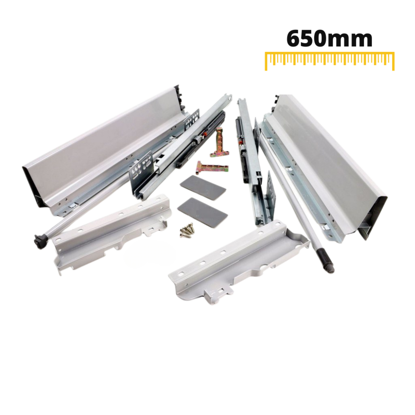 Set of Soft-Close Drawer System, HIGH, H: 185mm, Silver