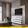 GABRIEL - Chest of 12 Drawers (8+4) - Bedroom Dresser Storage Cabinet Sideboard - Concrete / White Gloss H92cm W180cm D33cm