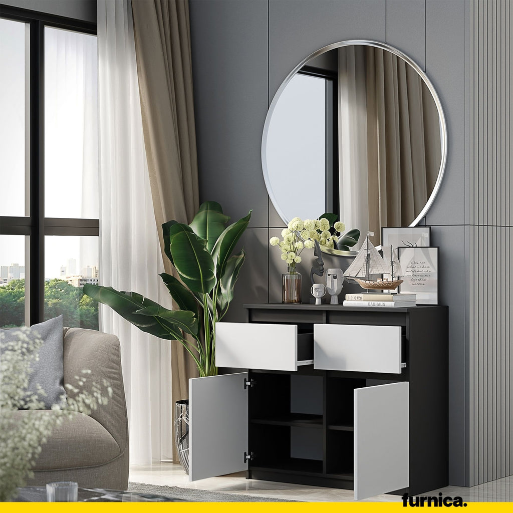 NOAH - Chest of 2 Drawers and 2 Doors - Bedroom Dresser Storage Cabinet Sideboard - Anthracite / White Matt H75cm W80cm D35cm
