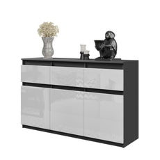 NOAH - Chest of 3 Drawers and 3 Doors - Bedroom Dresser Storage Cabinet Sideboard - Anthracite / White Gloss H75cm W120cm D35cm