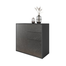 CAMILLE - Push to Open Sideboard with 2 Doors and 2 Drawers - Anthracite / Black Marble Roma H74cm W80cm D36cm