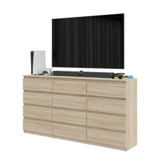 GABRIEL - Chest of 12 Drawers (8+4) - Bedroom Dresser Storage Cabinet Sideboard - Sonoma Oak H92cm W180cm D33cm