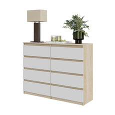 GABRIEL - Chest of 8 Drawers - Bedroom Dresser Storage Cabinet Sideboard - Sonoma Oak / White H92cm W120cm D33cm