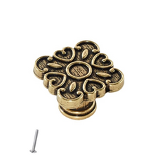 Vintage Cabinet Knob - Heart Shape - 34mm x 34mm - Antique Brass