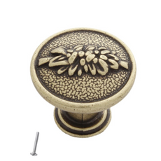 Vintage Cabinet Knob - Ø27mm - Branch Pattern - Antique Brass