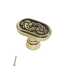 Vintage Cabinet Knob - Capsule Shape - 34mm x 20mm - Antique Brass