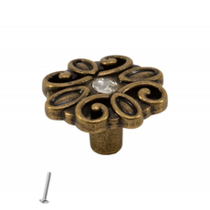 Vintage Cabinet Knob - Flower Shape - 36mm x 45mm - Antique Brass
