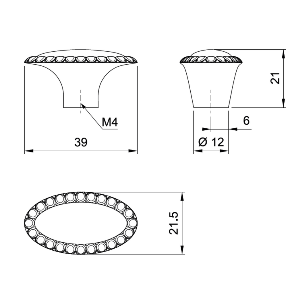Vintage Cabinet Knob - Oval - 21.5mm - Antique Brass