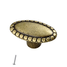 Vintage Cabinet Knob - Oval - 21.5mm - Antique Brass