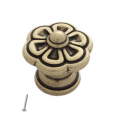 Vintage Cabinet Knob - Flower Shape - 30mm x 28mm - Antique Brass