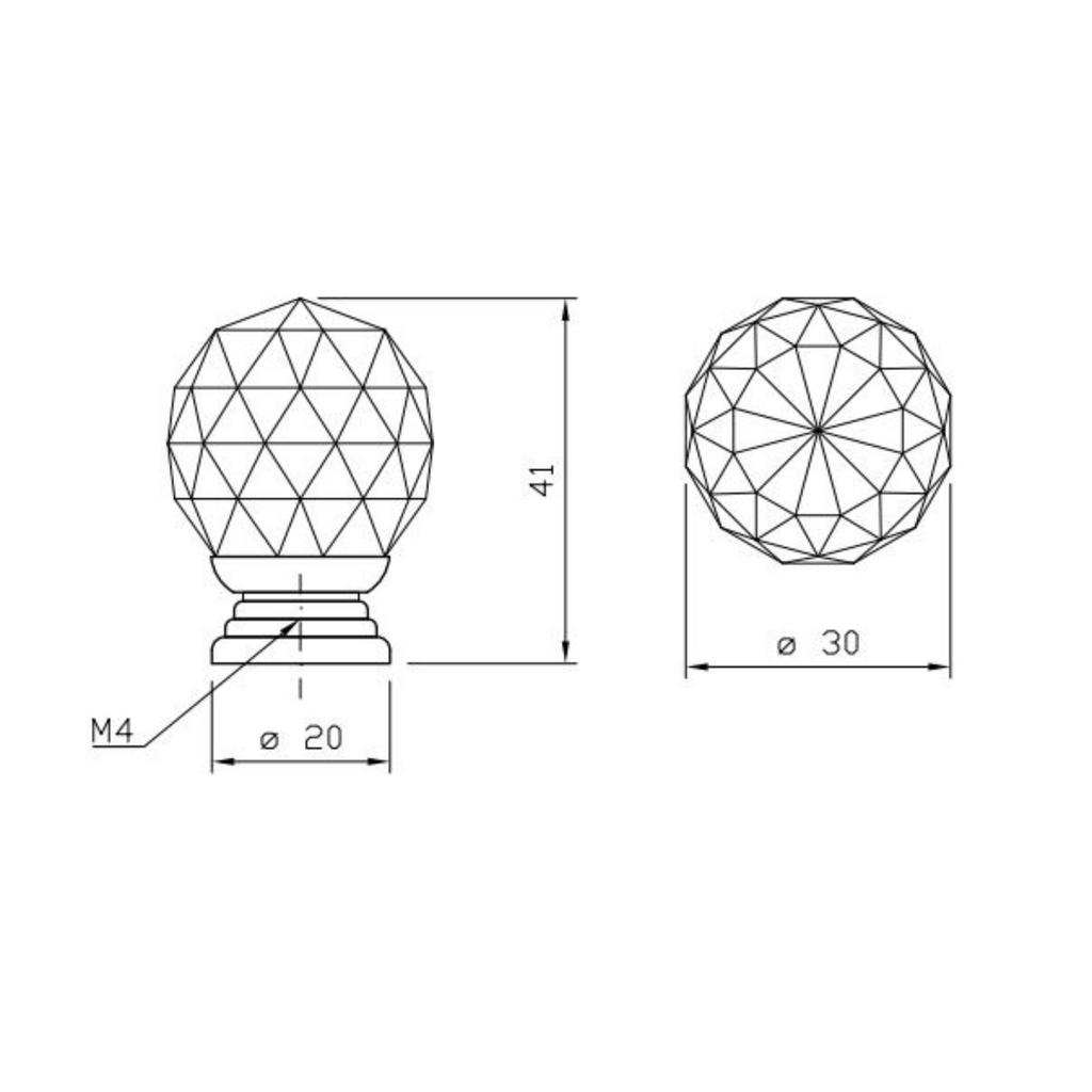Round Black Crystal Glass Effect Cabinet Knob - Ø30mm - Chrome