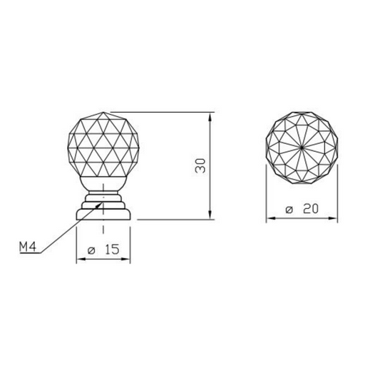 Round Crystal Glass Effect Cabinet Knob - Ø20mm - Chrome