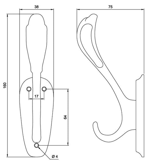 Double Hat & Coat Hook - 160mm - Chrome