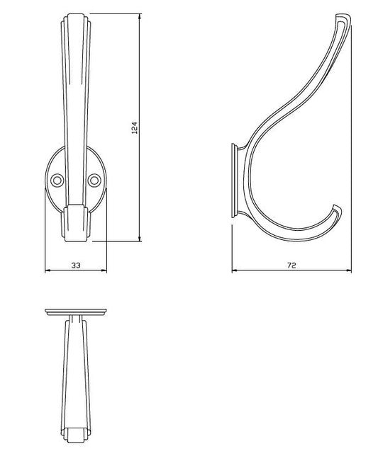 Double Hat & Coat Hook - 124mm - Black