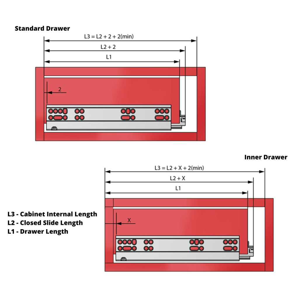 Soft-Close Concealed Undermount Drawer Runners, Full Extension - 600mm