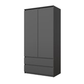 JOELLE - 2 Door Wardrobe With 2 Drawers - Anthracite H180cm W90cm D50cm
