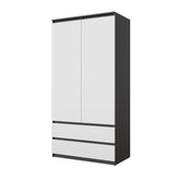 JOELLE - 2 Door Wardrobe With 2 Drawers - Anthracite / White Matt H180cm W90cm D50cm