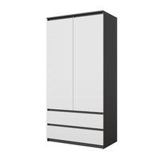 JOELLE - 2 Door Wardrobe With 2 Drawers - Anthracite / White Matt H180cm W90cm D50cm
