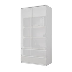 JOELLE - 2 Door Wardrobe With 2 Drawers - White Matt / White Gloss H180cm W90cm D50cm