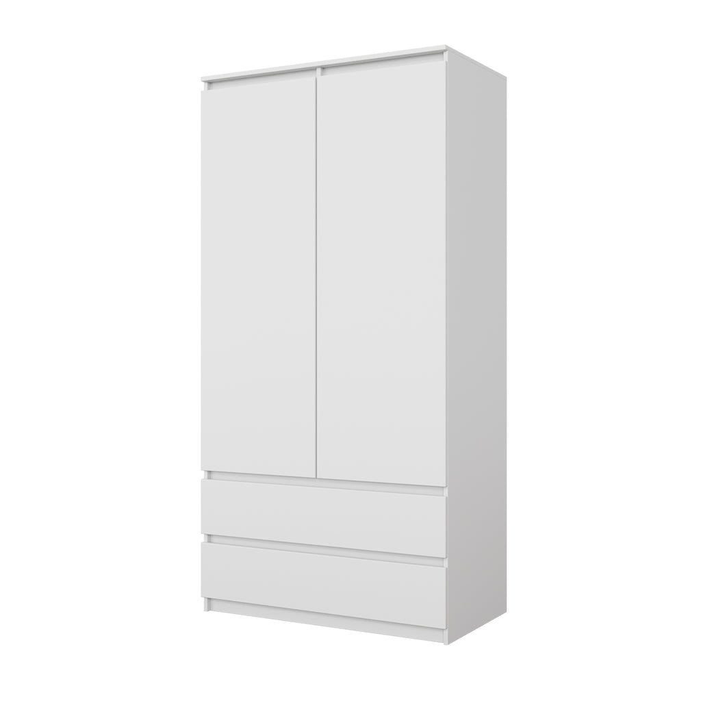 JOELLE - 2 Door Wardrobe With 2 Drawers - White Matt H180cm W90cm D50cm